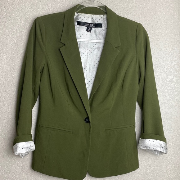 Kensie Olive Green Blazer Polka Dot Lining S
